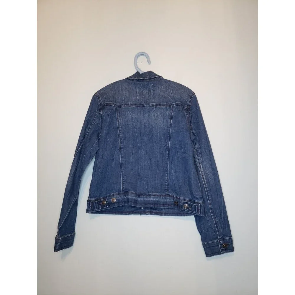 Nine West Womens M Trucker Jean Jacket Button Front Blue Denim Pocket Crinkle - Picture 2 of 6